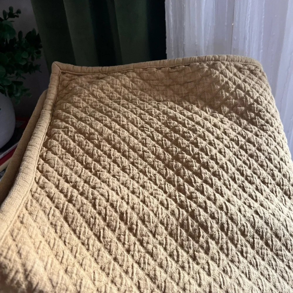 Crate&Barrel Antique Gold Quilted Euro Sham SET
